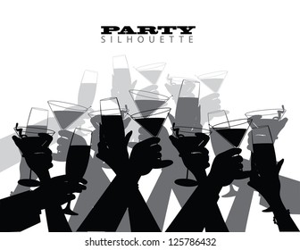 Group Party Toast Silhouette EPS 8 vector no open shapes or paths.