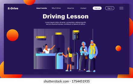 Group of passengers standing in queue to counter vector illustration. Departures board and airline transportation concept. Travelers waiting in line for plane
