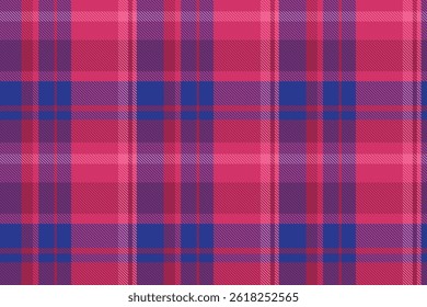Tecido de textura de padrão de grupo, tecido de tartan de vetor de vestuário. O cheque escolar jogou o fundo sem emenda na paleta de cores rosa e azul.