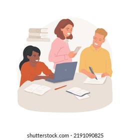 Group Peer Tutoring Isolated Cartoon Vector Illustration. Group Of Students Sit At The Table, Peer Tutoring, Changing Roles, Help Each Other, Class-wide Independent Learning Vector Cartoon.