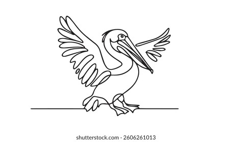 Group of Pelicans in Flight Continuous Line Drawing with Editable Stroke