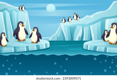 Group of penguin in antarctica scene . Vector .