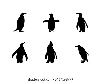 Group of Penguin Silhouette isolated white background. Vector Illustration