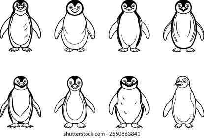 A group of penguin vector art illustration on a white background