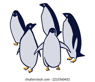 Group of penguins. Arctic animals on ice. Antarctic Birds