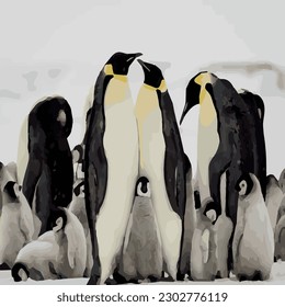 A group of penguins enjoy in snow