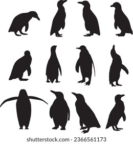 A group of penguins silhouette vector set.