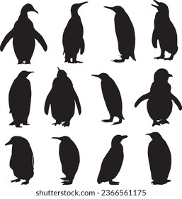 A group of penguins silhouette vector set.