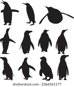 A group of penguins silhouette vector set.