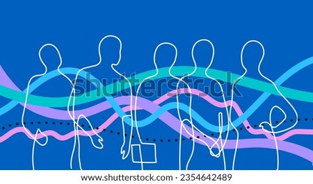 Group of peole silhoutte wireframe with color stains