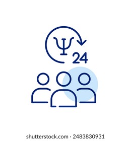 Group of people and 24 hour mental health support. Therapy sessions, community wellbeing. Pixel perfect, editable stroke icon