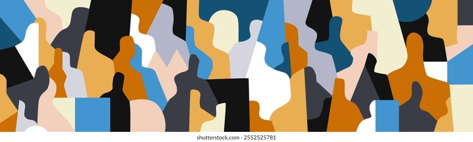 
Grupo de personas, siluetas abstractas hombres mujeres Ilustración vectorial, fondo multicolor