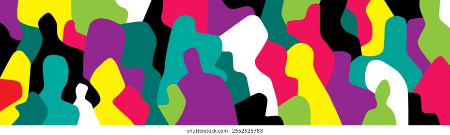 
Grupo de personas, siluetas abstractas hombres mujeres Ilustración vectorial, fondo multicolor