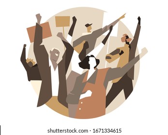 A group of people, activists marching on protest with posters, manifestation for civil rights - Vector illustration