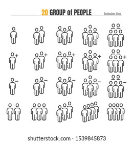 Group of People with add Plus and Delete. Modern Design Outline Icon Illustration Vector EPS 10.