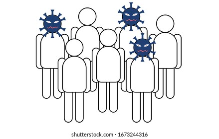A group of people, among them, some contracted the corona virus, Vector Illustration