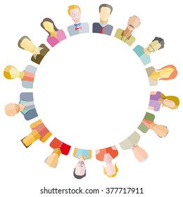 group of people around circle form and blank inter center for text