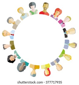 group of people around circle form and blank inter center for text