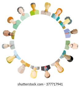 group of people around circle form and blank inter center for text