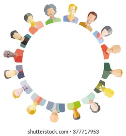 group of people around circle form and blank inter center for text