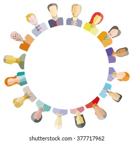 group of people around circle form and blank inter center for text