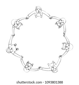 group of people around circle from looking up