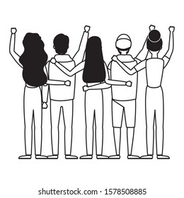 group of people back avatars characters vector illustration design