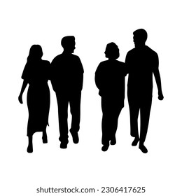 Group of people balck silhouette isolated vector. 