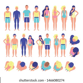 group of people with beach costumes bundle characters vector illustration design