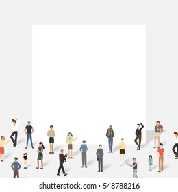 Group of people with big board.