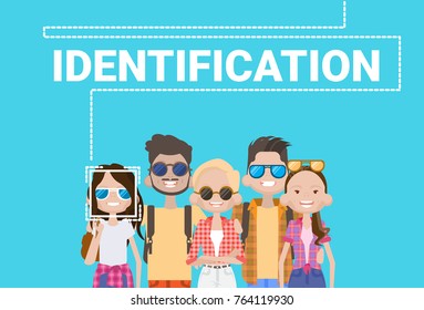 Group Of People Biometric Identification Face Scanning System Modern Access Control Technology Recognition Concept Vector Illustration