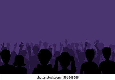 Group of people black business male female concept and fun standing crowd of position team silhouettes friends fans pose vector illustration.
