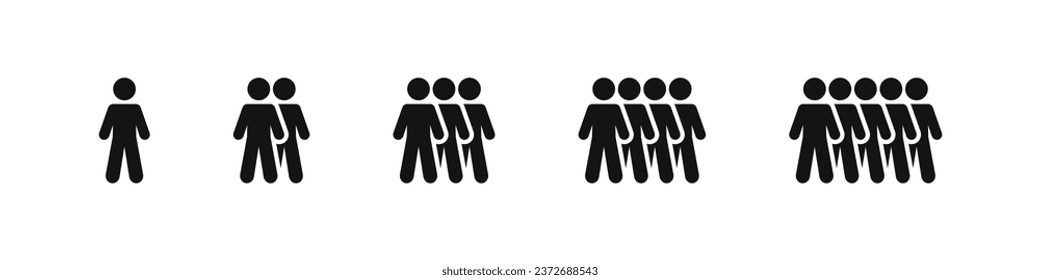 Group of people black vector icon set. Team business black flat icons. Social groups symbol collection.