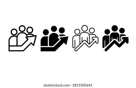 Group of people boarding and walking off airplane icon set