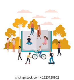 group of people with book avatar character