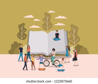 group of people with book avatars characters