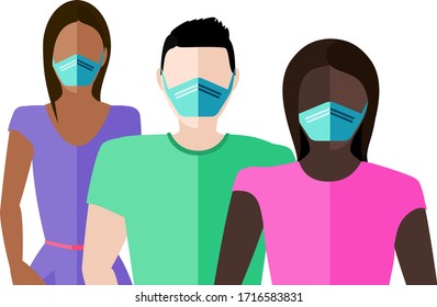 Group of people both male and female  with masks for COVID-19 coronavirus prevention concept