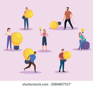 group people with bright ideas