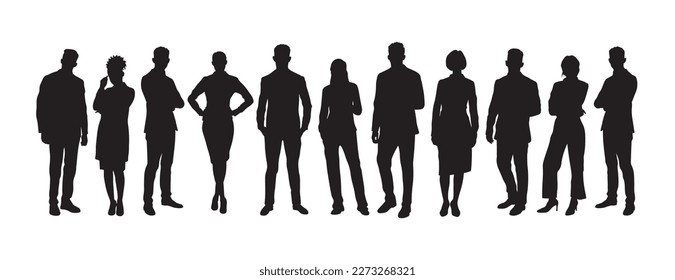 Group people business silhouettes different poses vector.