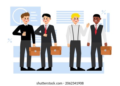 Group of people, business people and business women working in office vector character design