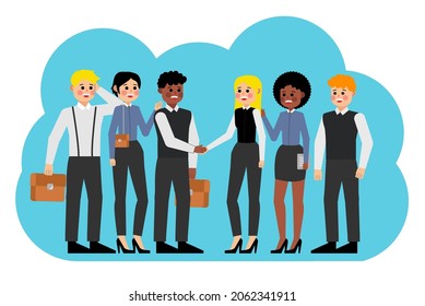 Group of people, business people and business women working in office vector character design