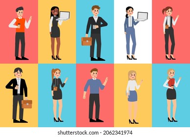 Group of people, business people and business women working in office vector character design