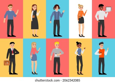 Group of people, business people and business women working in office vector character design