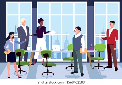 group of people business in the work office, coordinated work in friendly team in the office vector illustration design