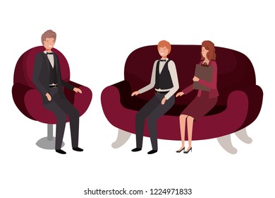 group of people bussiness sitting in chairs avatar character