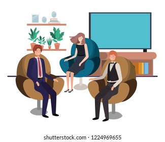 group of people bussiness sitting in livingroom