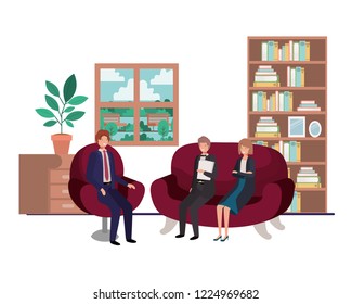 group of people bussiness sitting in livingroom