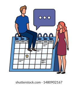 group of people with calendar characters