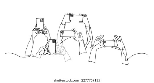 a group of people capturing the moment with a cellphone camera. continuous lines of taking pictures with a cellphone camera. lifestyle with a cellphone camera. capturing something that goes viral