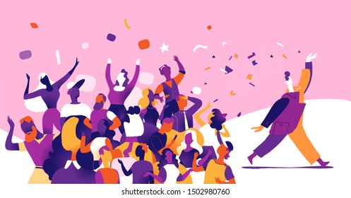 A group of people celebrate, dance, party. Big festival illustration. Vector illustration